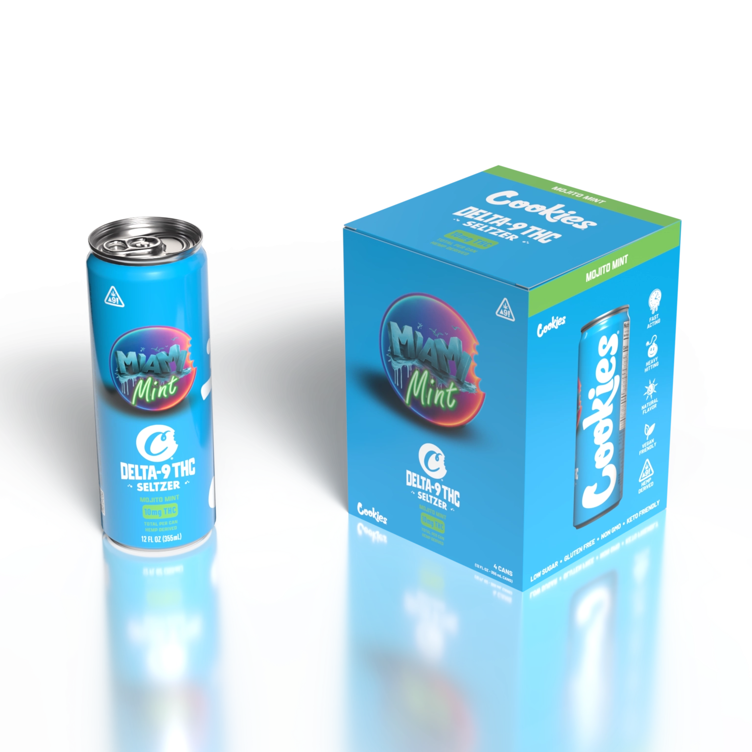 Cookies – Delta 9/THC Seltzer Can 10mg – Miami Mint – 4 Pack