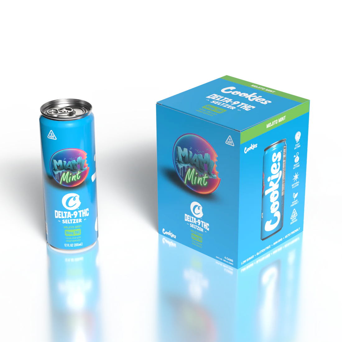 Cookies - Delta 9/THC Seltzer Can 10mg - Miami Mint - 4 Pack